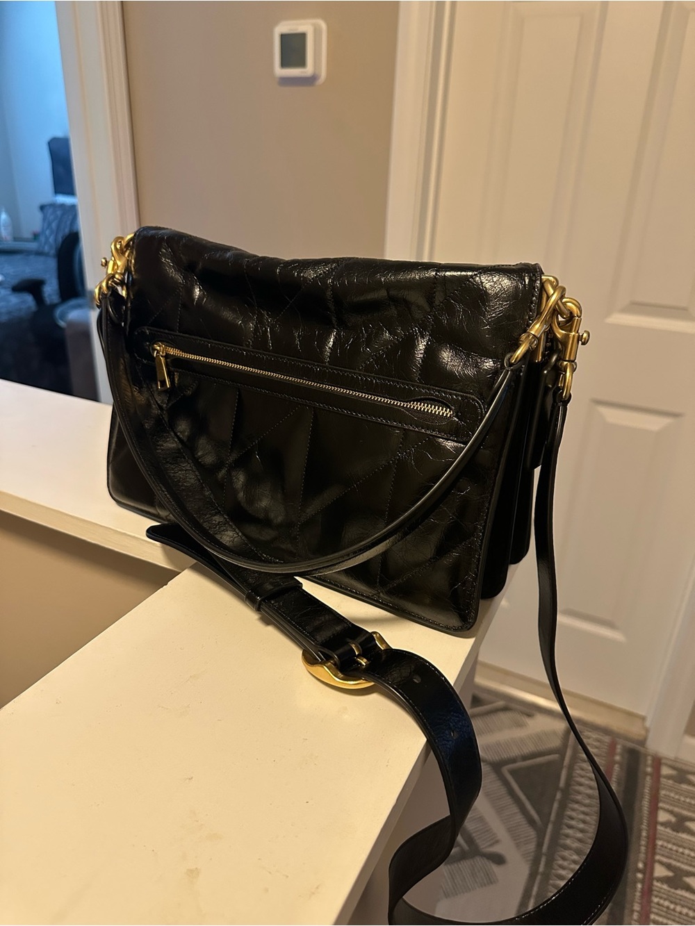 Coach Chain Tabby 30 Black Quilted Leather Shoulder Bag with Gold C Chain - Picture 2 of 4